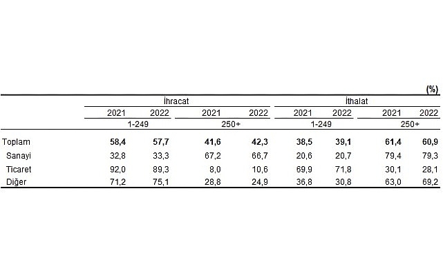 İhracatın yüzde 42,3’ünü, ithalatın ise yüzde 60,9’unu büyük ölçekli teşebbüsler gerçekleştirdi