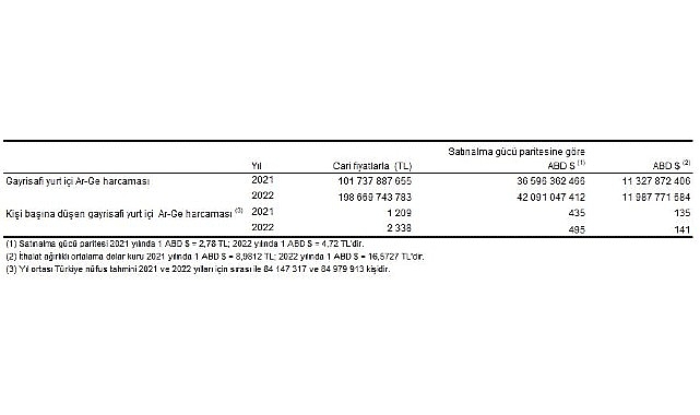 Araştırma-Geliştirme Faaliyetleri Araştırması, 2022