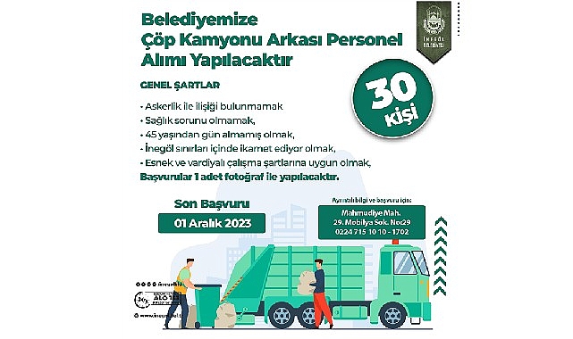 İnegöl Belediyesi 30 İşçi Alacak