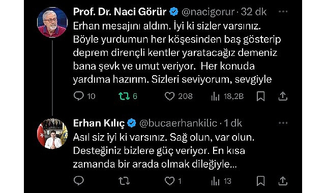 Prof. Görür’den Lider Erhan Kılıç’a karşılık: “Bana şevk ve umut verdiniz”