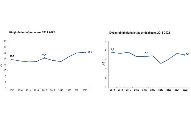 Teşebbüslerin 2022 yılında doğum oranı yüzde 16,1 oldu