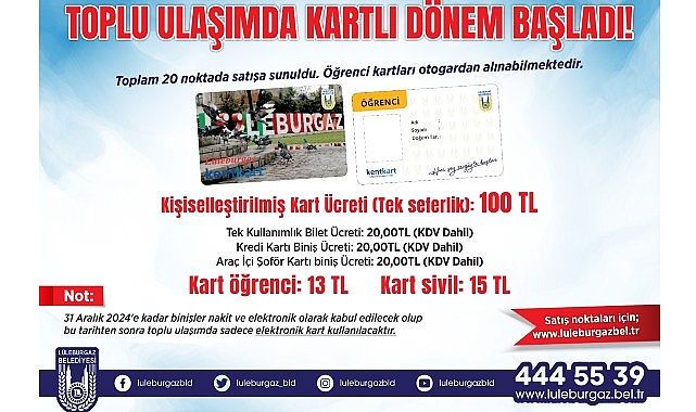 Lüleburgaz’da toplu ulaşımda elektronik kart devri başladı