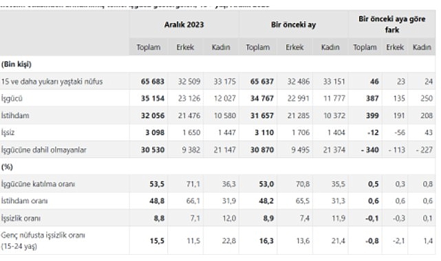 TÜİK: Mevsim tesirinden arındırılmış işsizlik oranı %8,8 düzeyinde gerçekleşti