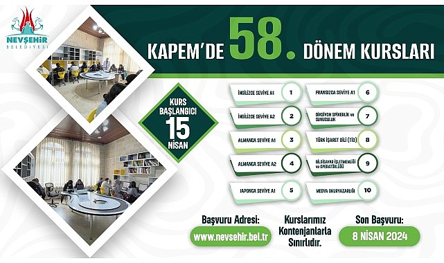 KAPEM’de 58. Periyot Kursları İçin Kayıtlar Başladı