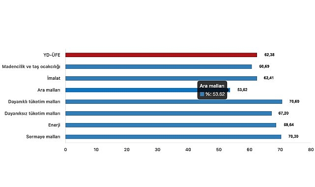 Yurt Dışı Üretici Fiyat Endeksi (YD-ÜFE) yıllık %62,38 arttı, aylık %2,38 arttı