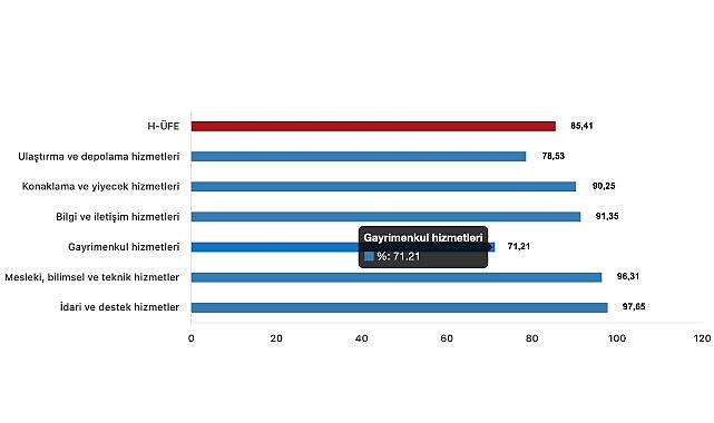 Tüik: Hizmet Üretici Fiyat Endeksi (H-ÜFE) yıllık %85,41 arttı, aylık %3,64 arttı