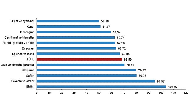 Tüik: Tüketici fiyat endeksi (TÜFE) yıllık %68,50, aylık %3,16 arttı