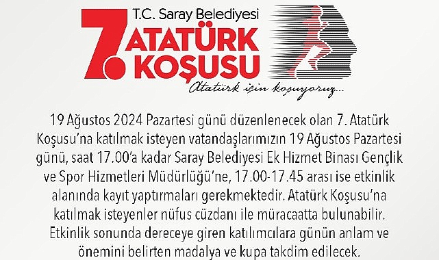 7. Atatürk Koşusu müracaatları başladı