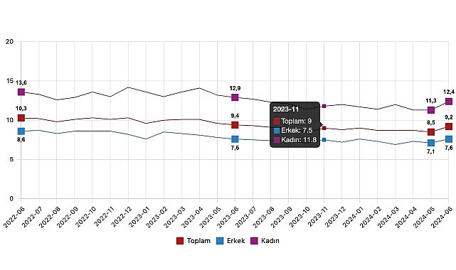 Tüik: Mevsim tesirinden arındırılmış işsizlik oranı %9,2 düzeyinde gerçekleşti