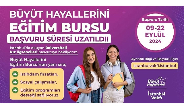 İBB İstanbul Vakfı çatısı altında, Dr. Dilek Kaya İmamoğlu öncülüğünde yürütülen Büyüt Hayallerini projesinin sağladığı burs takviyesine müracaat mühleti 22 Eylül’e kadar uzatıldı