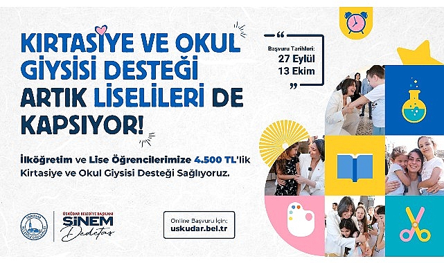 Üsküdar Belediyesi’nin ilköğretim ve lise öğrencilerine kırtasiye ve okul giysisi dayanağı sürüyor.
