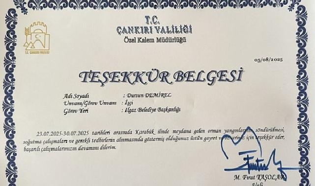 Yeşil Vatanın Bekçilerine Teşekkür Evrakları Takdim Edildi