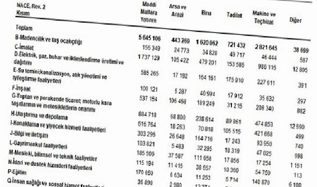 Yıllık Sanayi ve Hizmet İstatistikleri Yatırım Harcamaları, 2024