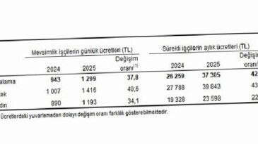 Ziraî İşletme İşgücü Fiyat Yapısı, 2025