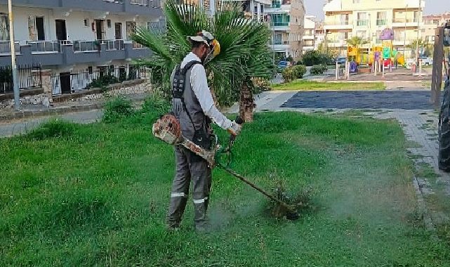 Didim Belediyesi kent genelinde ot biçme ve budama çalışmalarını sürdürüyor