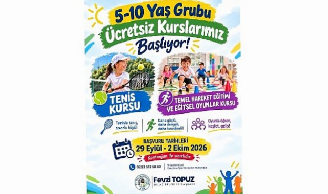 Milas Belediyesi Tenis, Temel Hareket Eğitimi ve Eğitsel Oyunlar Kursları İçin Kayıtları Başlatıyor